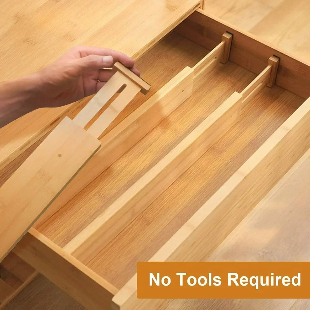 4 Pack Bamboo Drawer Dividers Organizers for Any Room, Adjustable 17.3-22 inches